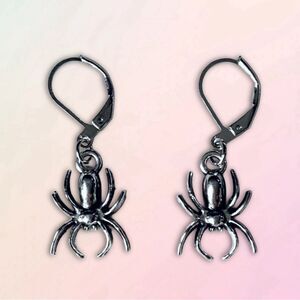 Silver Plated Spider Charm, Nickel Free Small Hoop Earrings